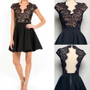 Luxxel Black Lace Flare Dress with Back Cutout